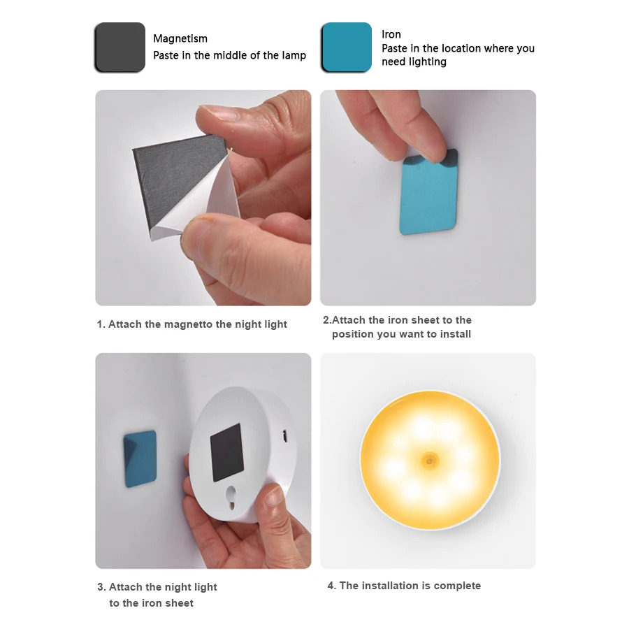 HPH Motion Sensor LED Night Light USB Rechargeable For Kitchen Cabinet Wardrobe Lamp Staircase Wireless LED Closet Light