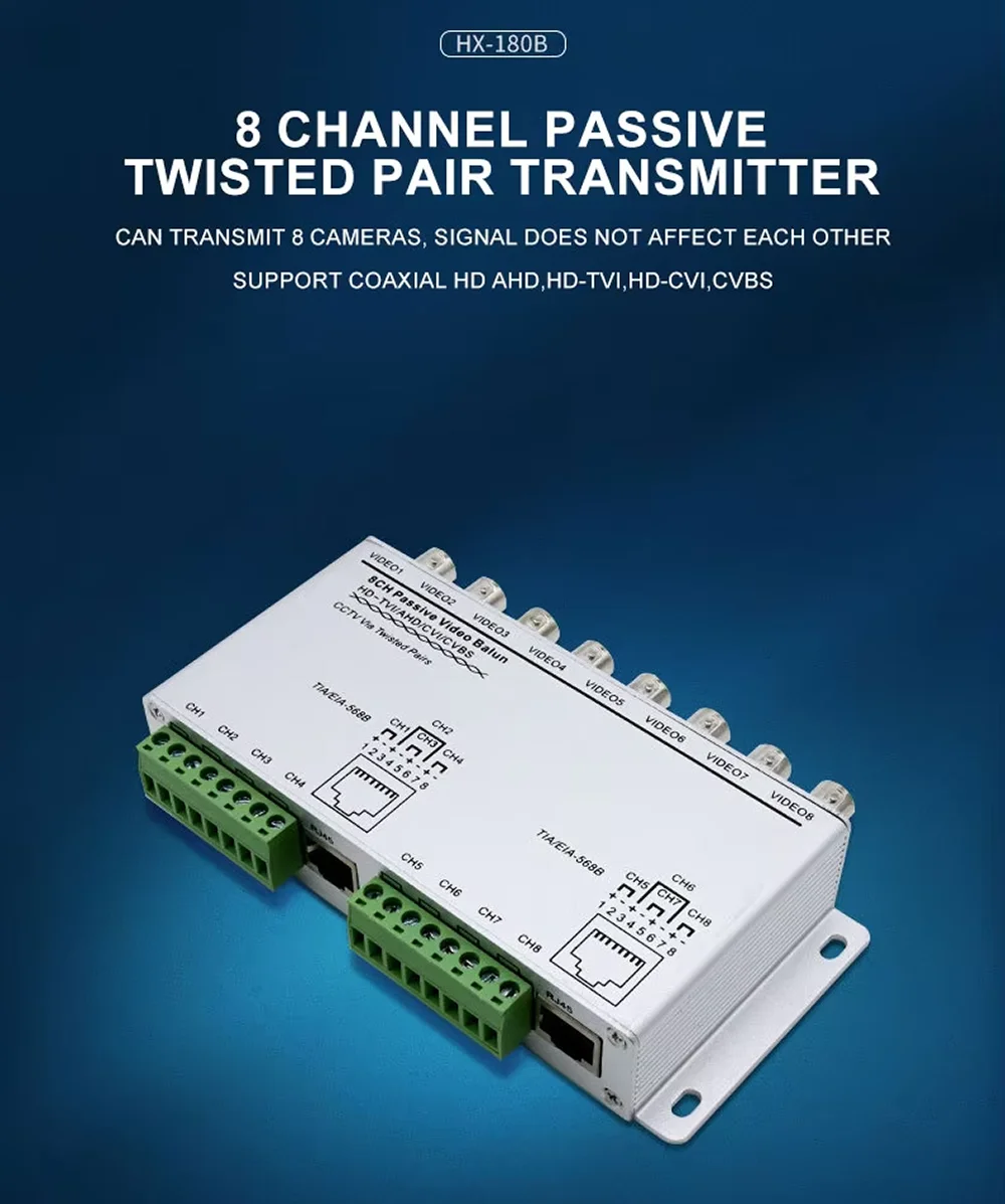 4หรือ8ช่องสัญญาณกล้องวงจรปิดแบบพาสซีฟวิดีโอ Balun RJ-45 UTP สายคู่บิด BNC เอาท์พุทสำหรับ AHD CVT TVI 5MP 2MP กล้อง
