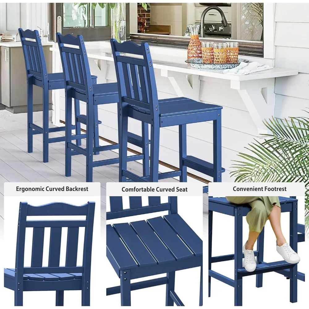 Outdoor Bar Stools Set of 2, HDPE Tall Adirondack Chairs Bar Chairs, Weather Resistance Bar Height Chair for Balcony, Garden, Y