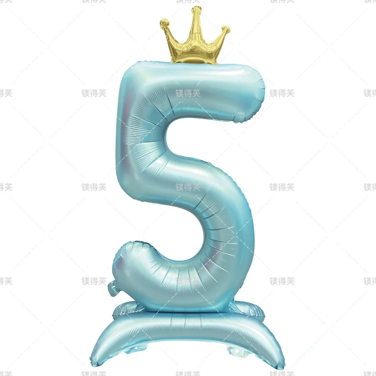 Globos de aluminio con soporte para números, color rosa y azul, color caramelo, vainilla, 42 pulgadas, con figuras de corona, Globos 0-9, decoraciones para fiesta de cumpleaños