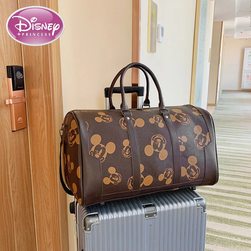 Disney Neue Mickey Gepäck Tasche PU Plaid Reisetasche Tragbare Baby Lagerung Wasserdichte Freizeit Reise Große Kapazität Reisetasche