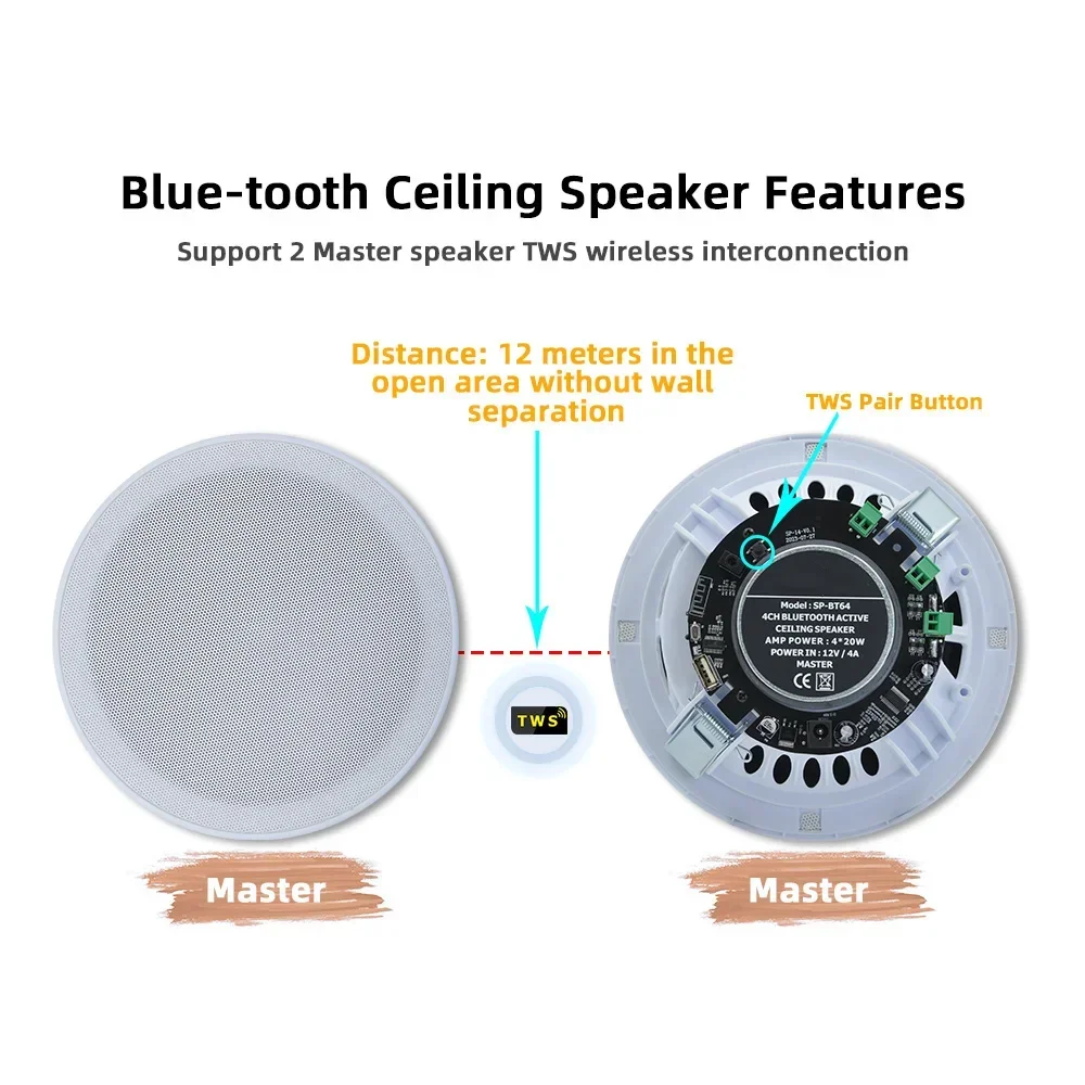 6 inch Bluetooth Ceiling Speaker Home Theater Sound System Build-in Class D Amplifier Stereo Loudspeaker for Residential Hotel