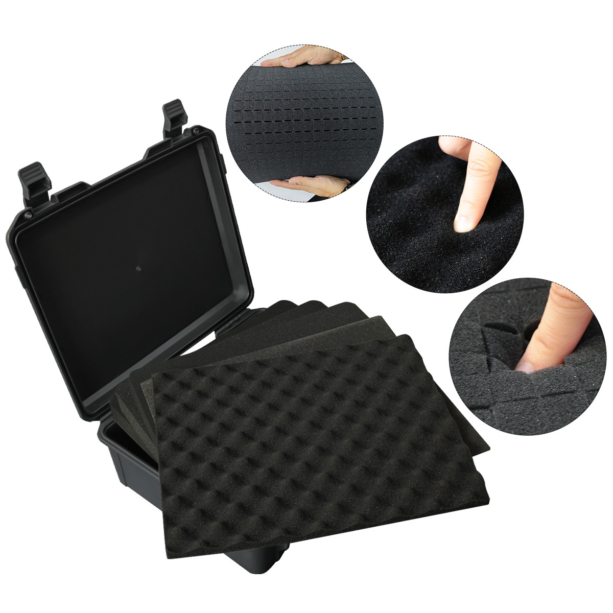 Waterproof and Durable Black Camera/tool Suitcase, Customizable Foam Interior, Portable, Safe Storage Case, Shock Resistant Case