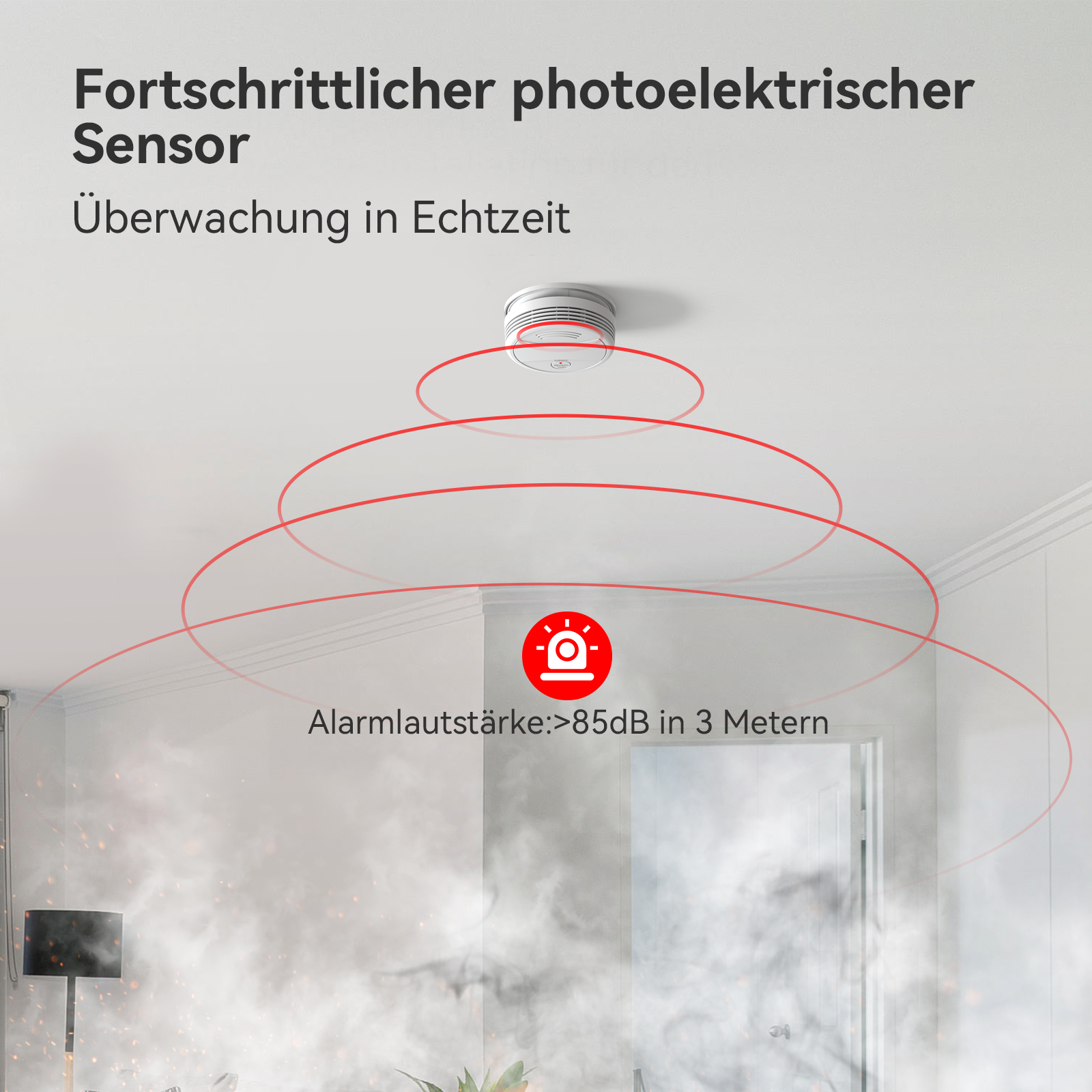 Rilevatore di fumo CPVAN con supporto magnetico, allarme antincendio Rilevatore di incendio a batteria alcalina con blocco da 9 V Conforme con allarme di fumo EN14604