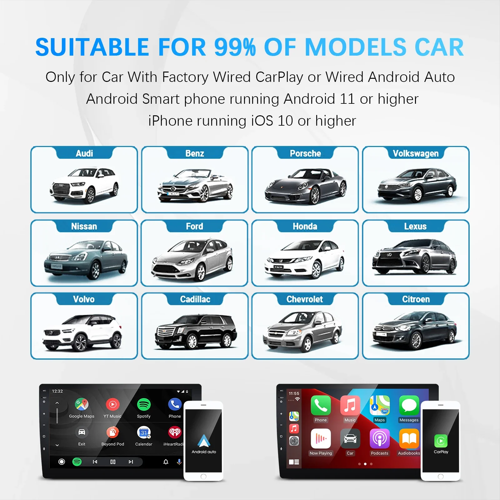 2025 NEW Chip 2in1 Wireless CarPlay Android Auto Adapter Mini Design 5.G-WiFi & BT Low Latency Plug & Play for Wired OEM Cars