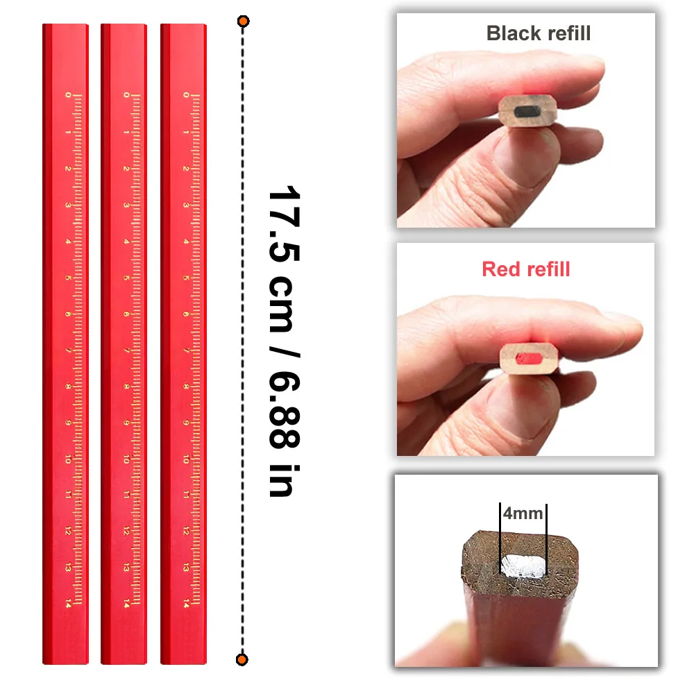 10 Stück Holzbearbeitungsstifte, spezielle Markierung von Arbeiten, spezieller Flachkopf-Stift, Holz, schwarz, achteckig, rot, quadratisch, Zeichnungslinien