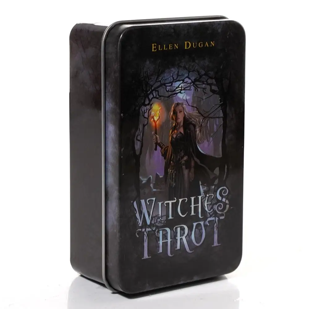 Tarot de brujas de 10,3x6cm en una caja de Metal de estaño, baraja de Tarot con guía en PDF, libro de adivinación, cartas del destino
