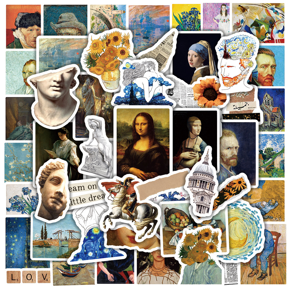 50/100pcs Esthetische Wereld Schilderij Kunstwerk Stickers Da Vinci Vincent Van Gogh DIY Graffiti Decal Kinderen Speelgoed Cadeau waterdicht
