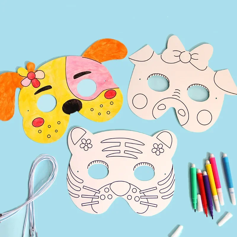 8 個 DIY キッズカラー漫画動物絵画マスクおもちゃ幼稚園グラフィティアートクラフト子供モンテッソーリクリエイティブ絵画ギフト