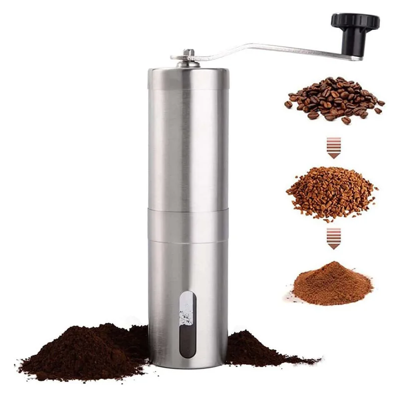 Molinillo de café manual Molinillo de café de rebaba cónica manual de acero inoxidable con manivela y 18 configuraciones ajustables