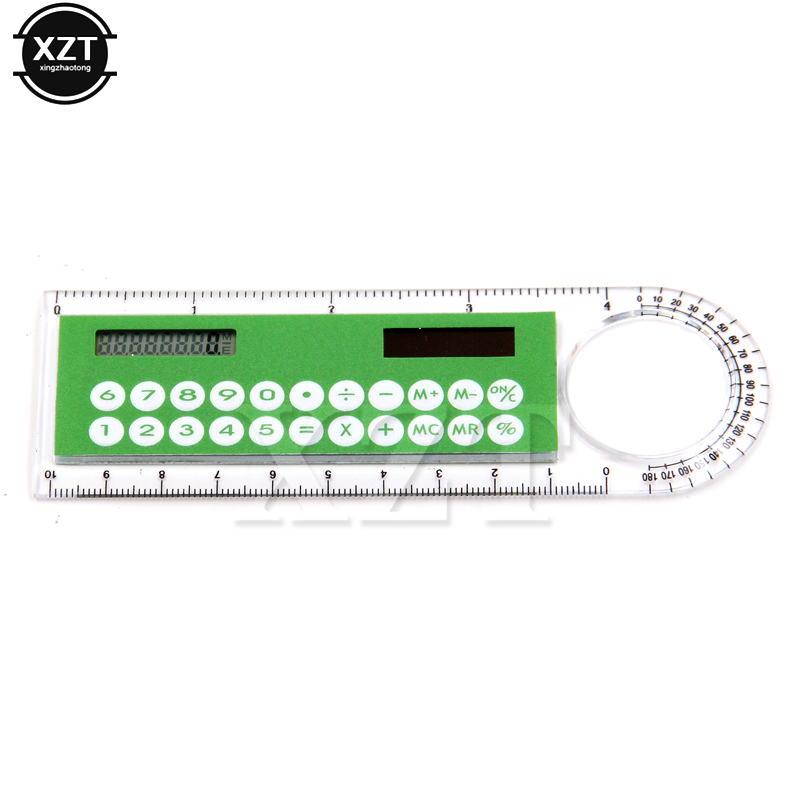 Mini Portable Ultra-thin Ruler Solar Calculator Magnifier Multifunction 10cm Ruler Calculadora Office Supplies