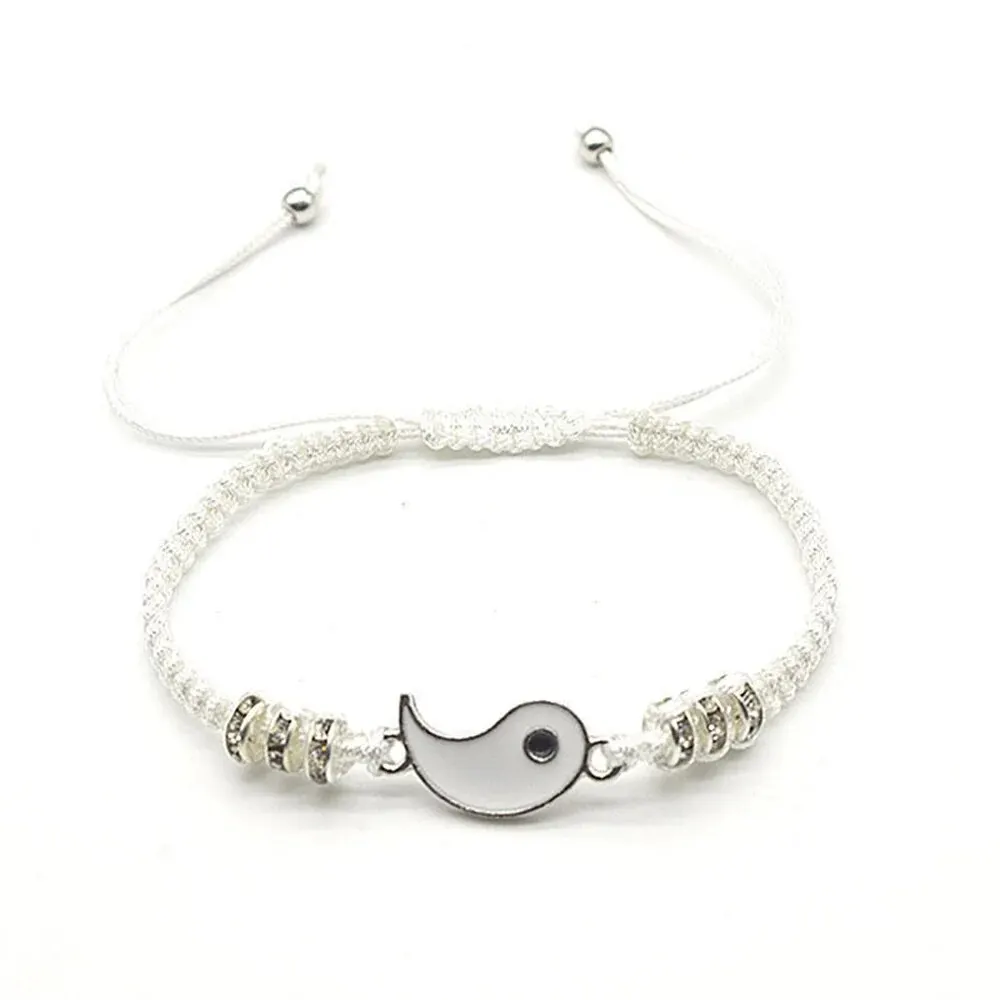 Ensemble de bijoux pour Couple, 2 pièces, noir et blanc, Bracelet Tai Chi, corde, chaîne réglable, Style Simple, usage quotidien