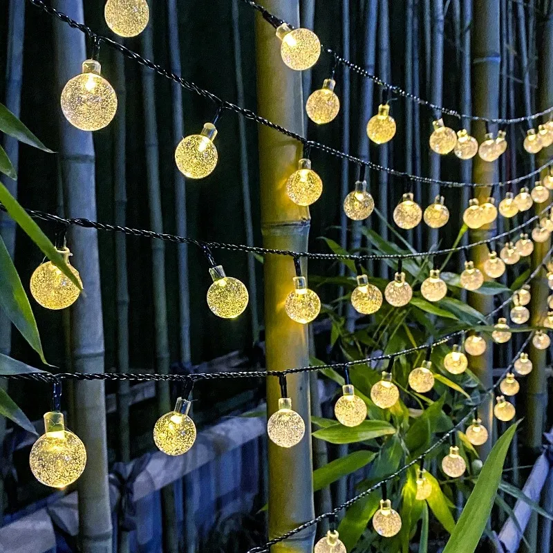 20/50/100LED พลังงานแสงอาทิตย์ Bubble Ball LED String Light กันน้ํากลางแจ้ง Courtyard Garden Fairy ไฟตกแต่งงานแต่งงาน