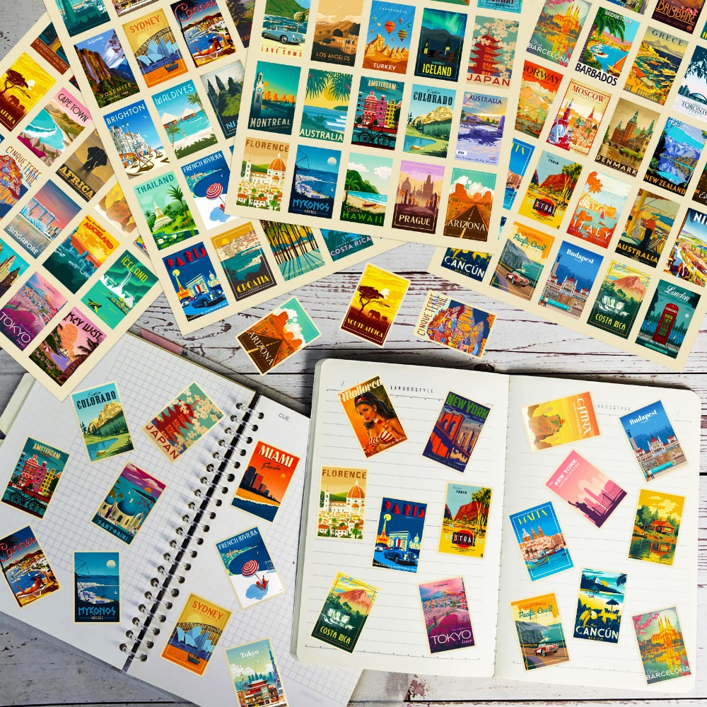 100 個漫画レトロ風景ポスターステッカー美的 DIY ラップトップ電話オートバイ車防水ステッカー子供のおもちゃギフト