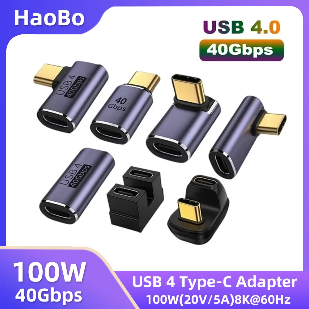Adattatore USB4.0 40Gbps OTG tipo C da 90 gradi 100W 5A Convertitore di ricarica rapida da USB C a tipo C Adattatore dati USB C per MacBook 8K60HZ