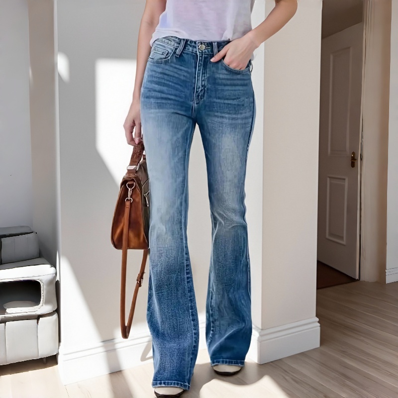 Pantalones acampanados para mujer, pantalones vaqueros ajustados de cintura alta con pierna recta, pantalones vaqueros a la moda con parte inferior acampanada para mujer