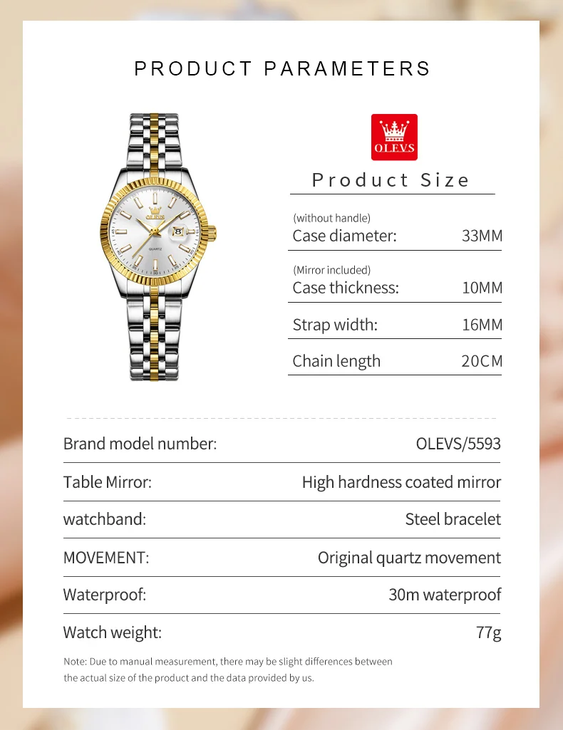 OLEVS 5593 reloj de mujer de acero inoxidable resistente al agua con fecha automática elegante reloj de pulsera para mujer reloj de cuarzo Original de lujo para mujer nuevo