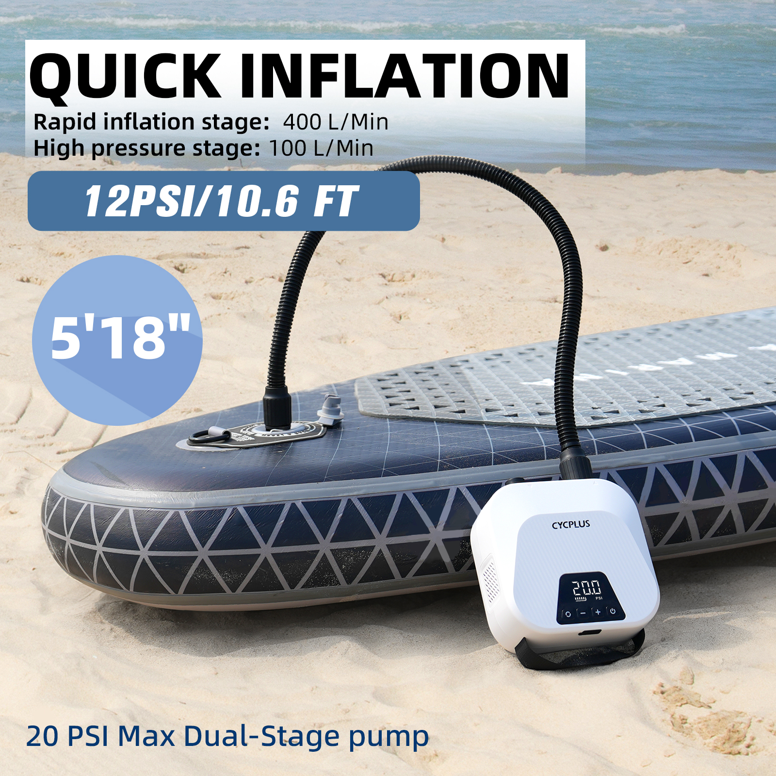 CYCPLUS D14PRO 20PSI электрический насос для накачивания SUP 38,48 Втч аккумулятор для доски для серфинга кайт надувная палатка лодка надувной матрас