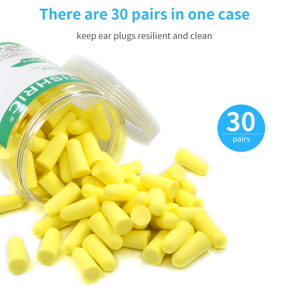 TISHRIC Earplugs Soft Sponge Ear Plugs Noise Reduction Sleeping Earplug  Travel Noise Reduction Rate 35.5db Sound Insulation