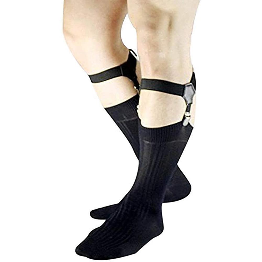 Calcetines negros para hombre, ligas, cinturón, calcetín elástico ajustable, medias antideslizantes para pierna y muslo, tirantes para mujer L3U0