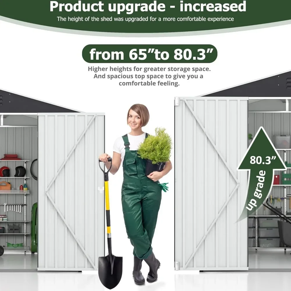 Garden Shed with Updated Frame Structure and Lockable Doors, Metal Tool Sheds for Backyard Garden Patio Lawn, Grey