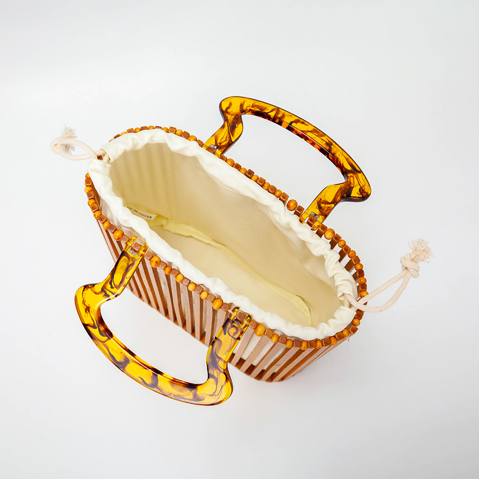 กระเป๋าชายหาดบาสเก็ตทอแบบวินเทจของผู้หญิงกระเป๋าถือคริลิคฉลุลายสำหรับกลางวัน2022โบฮีเมียนวันหยุด