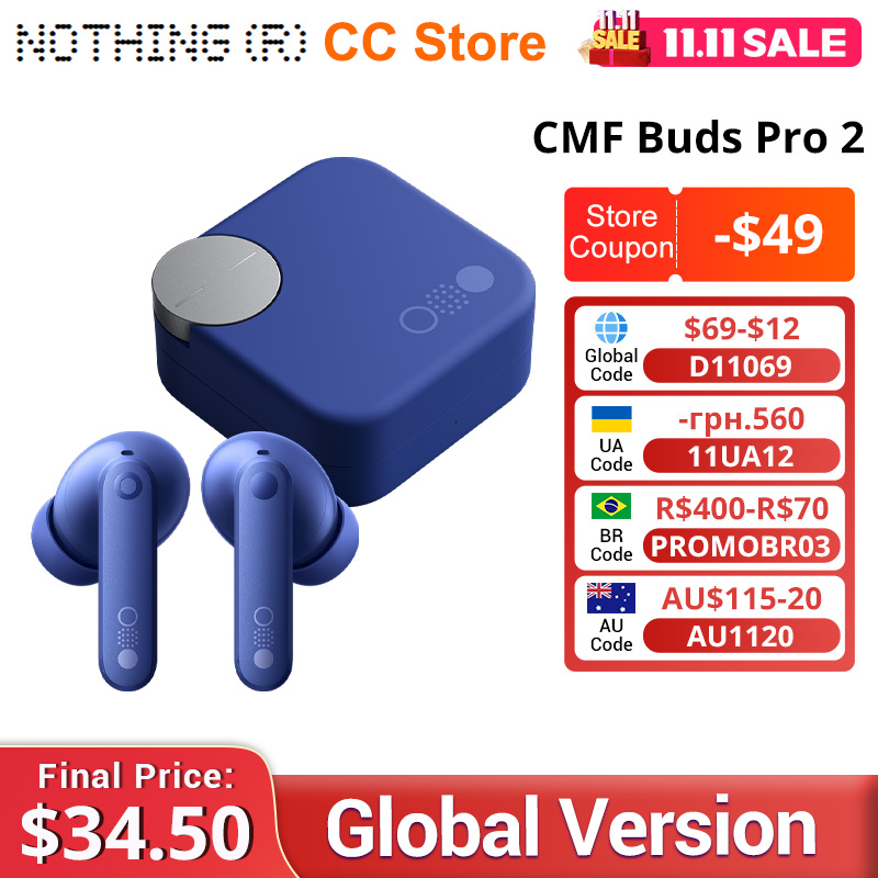 Новый глобальный Verison CMF Buds Pro 2 с гибридным активным шумоподавлением 50 дБ 6 микрофонов HD IP55 Bluetooth 5.3 Buds Pro2