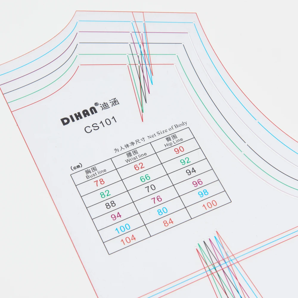Modern Cheongsam Sewing Pattern Ruler Transparent Plastic Basic Pattern of Qipao with Multi-sizes in One