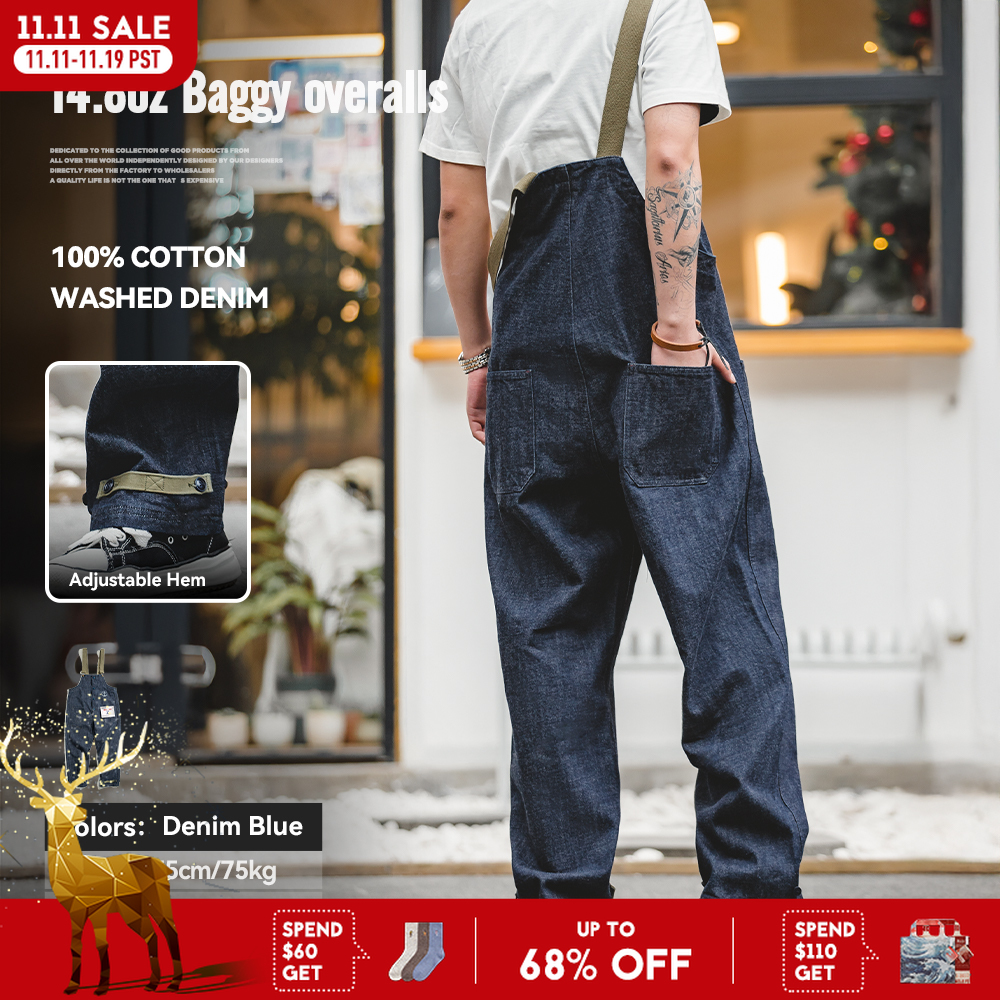 Винтажные джинсовые комбинезоны унисекс Maden, мешковатые темно-синие комбинезоны для пар, хлопковые широкие джинсы большого размера на осень и зиму