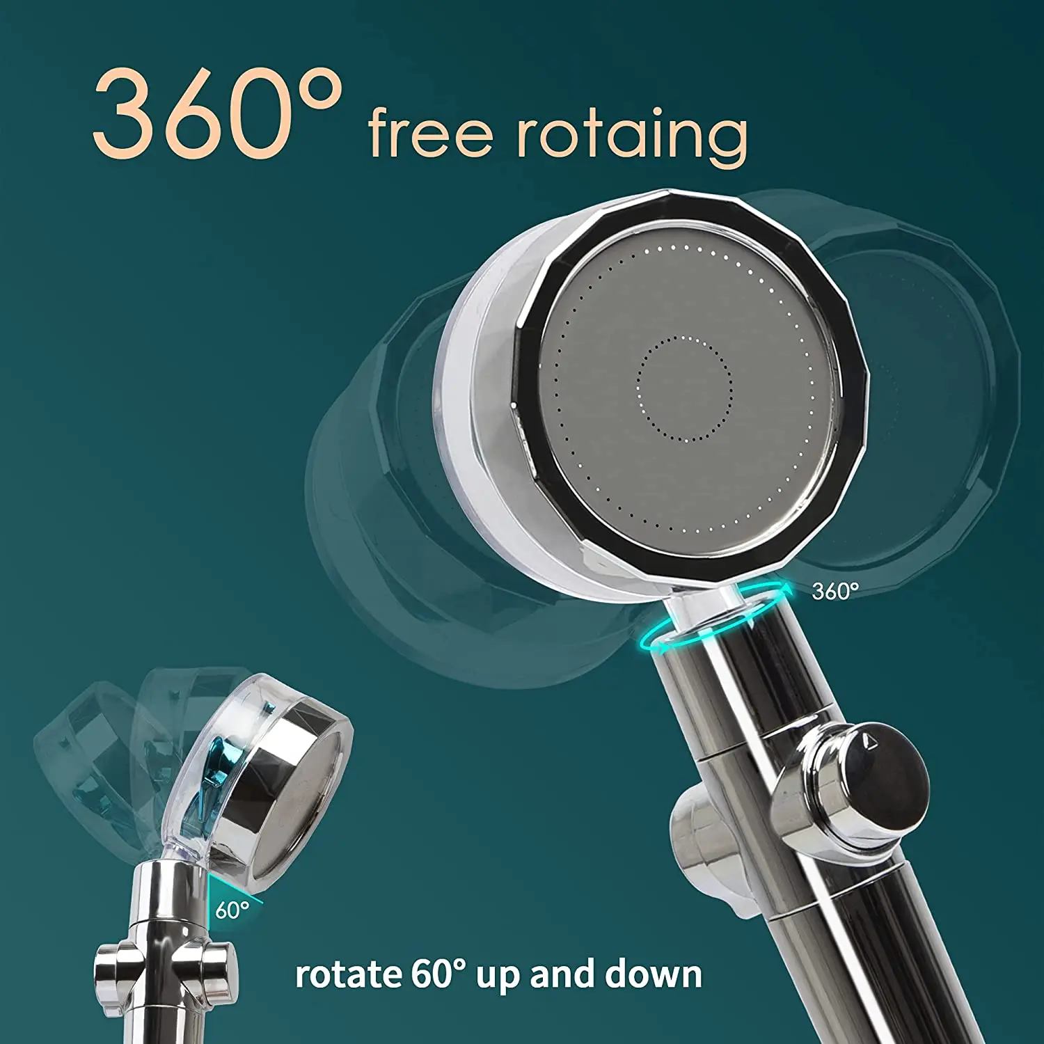 2022 Tắm Xoay 360 Độ Tiết Kiệm Nước Lưu Lượng Phản Lực Cánh Quạt Đẩy Thủy Lực Phun Cao Áp Phụ Kiện Phòng Tắm