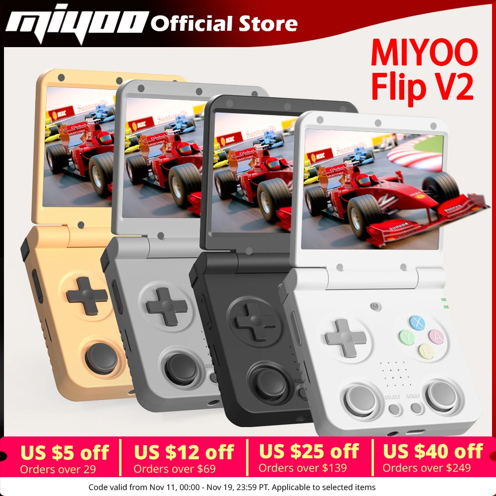 Портативная игровая консоль MIYOO Flip V2 в стиле ретро с металлическим шарниром, 3,5-дюймовый экран IPS, компактный портативный игровой автомат, двойные аналоговые палки, подарок