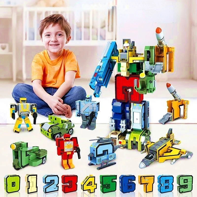 子供のための変形可能なロボットのおもちゃ,創造的なビルディングブロック,教育的な組み立てアクションフィギュア,数字の変換おもちゃ,DIY