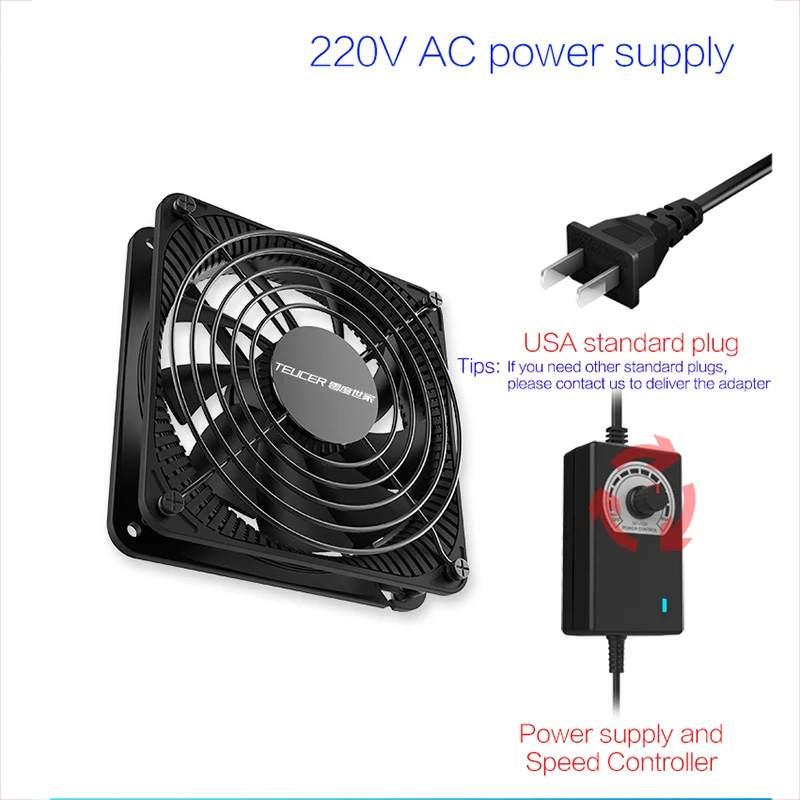 TEUCER 3000 Vòng/phút Lớn 120MM Khối Lượng Không Khí 220V Btc Khai Thác Máy Máy Trạm Tủ; Máy Chủ Hệ Thống Làm Mát Quạt kèm Adapter