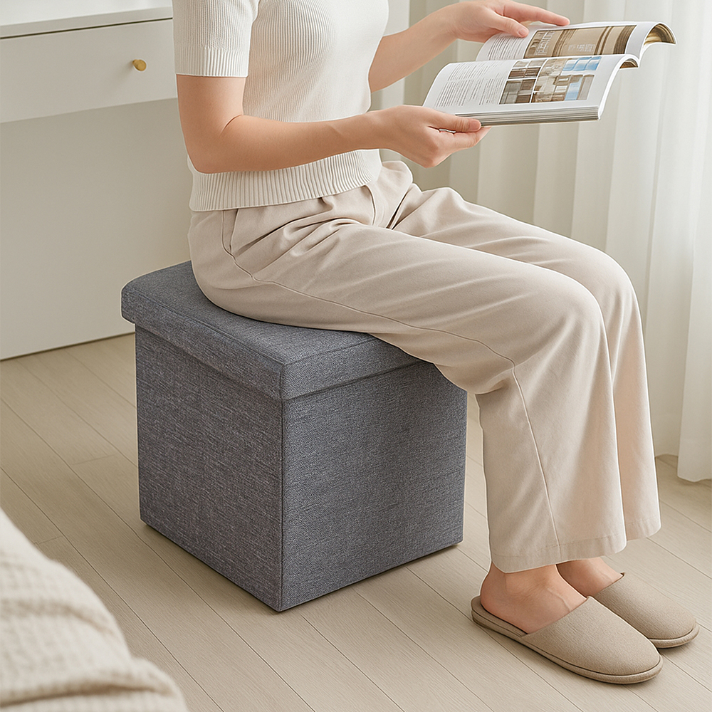 (LETO) 레토 패브릭 스툴 수납 화장대 의자 LFC-S01