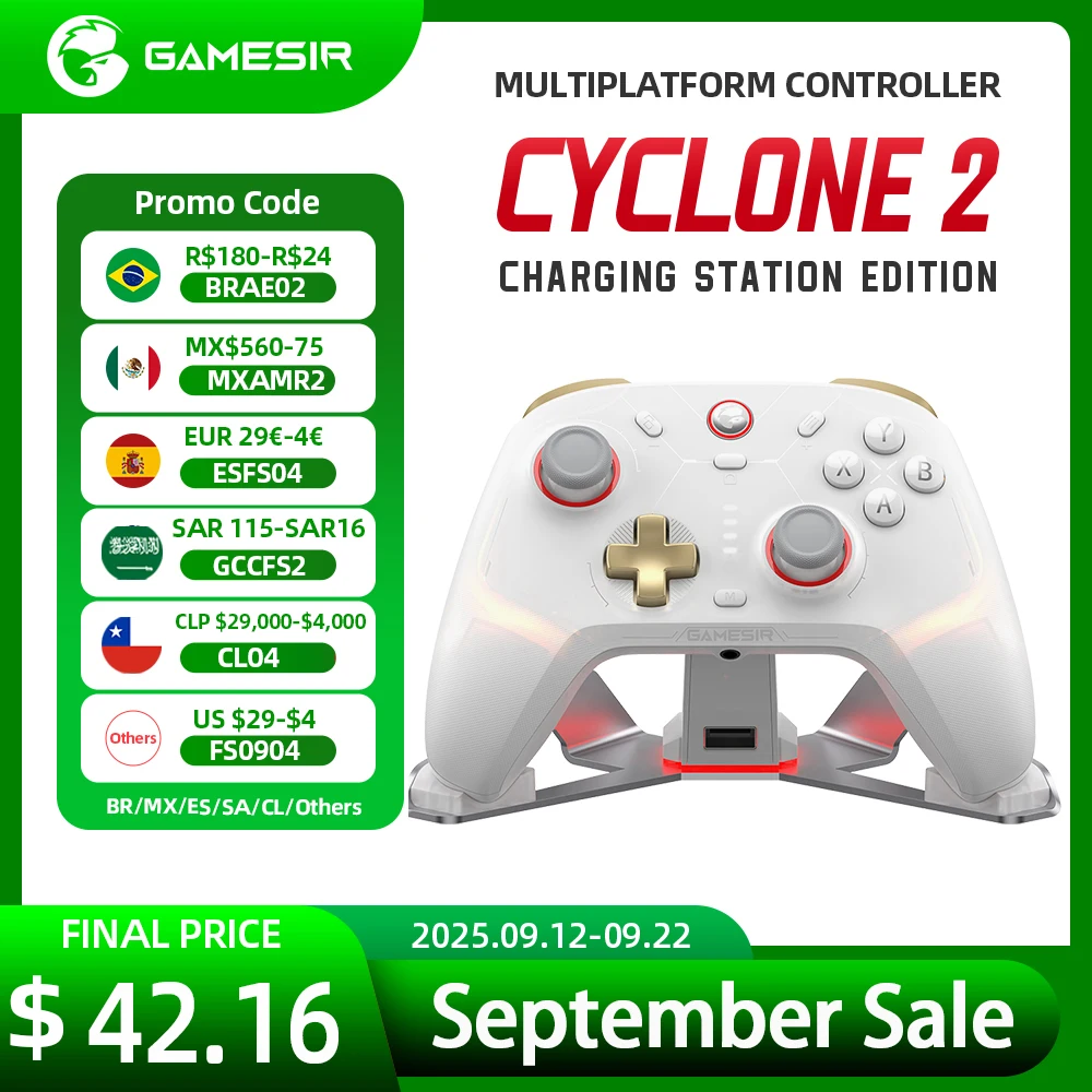 Controller GameSir Cyclone 2 Wireless Pro, joystick effetto Hall, gamepad Bluetooth per Nintendo Switch, iPhone, Android e PC