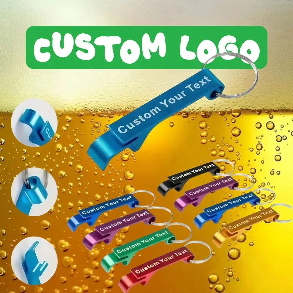 Multifunctionele Laser Carving Key Flesopener Bier Sleutelhanger Aangepast LOGO Naam Sleutelhanger Ring Chain Bar AD Multi Color Gift