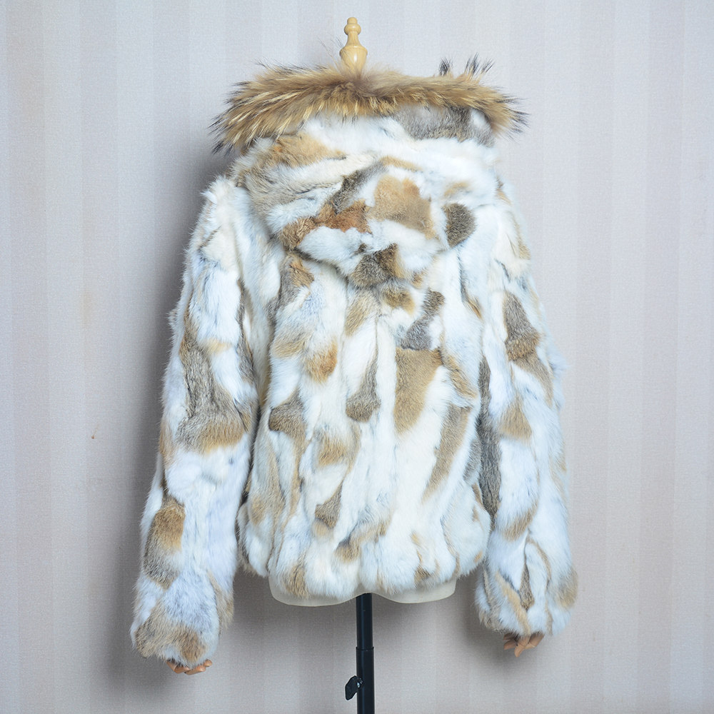 ホット販売冬の女性の本物のウサギの毛皮のジャケット自然暖かいウサギの毛皮のコートロシアの女性厚い 100% 本物のウサギの毛皮のアウター