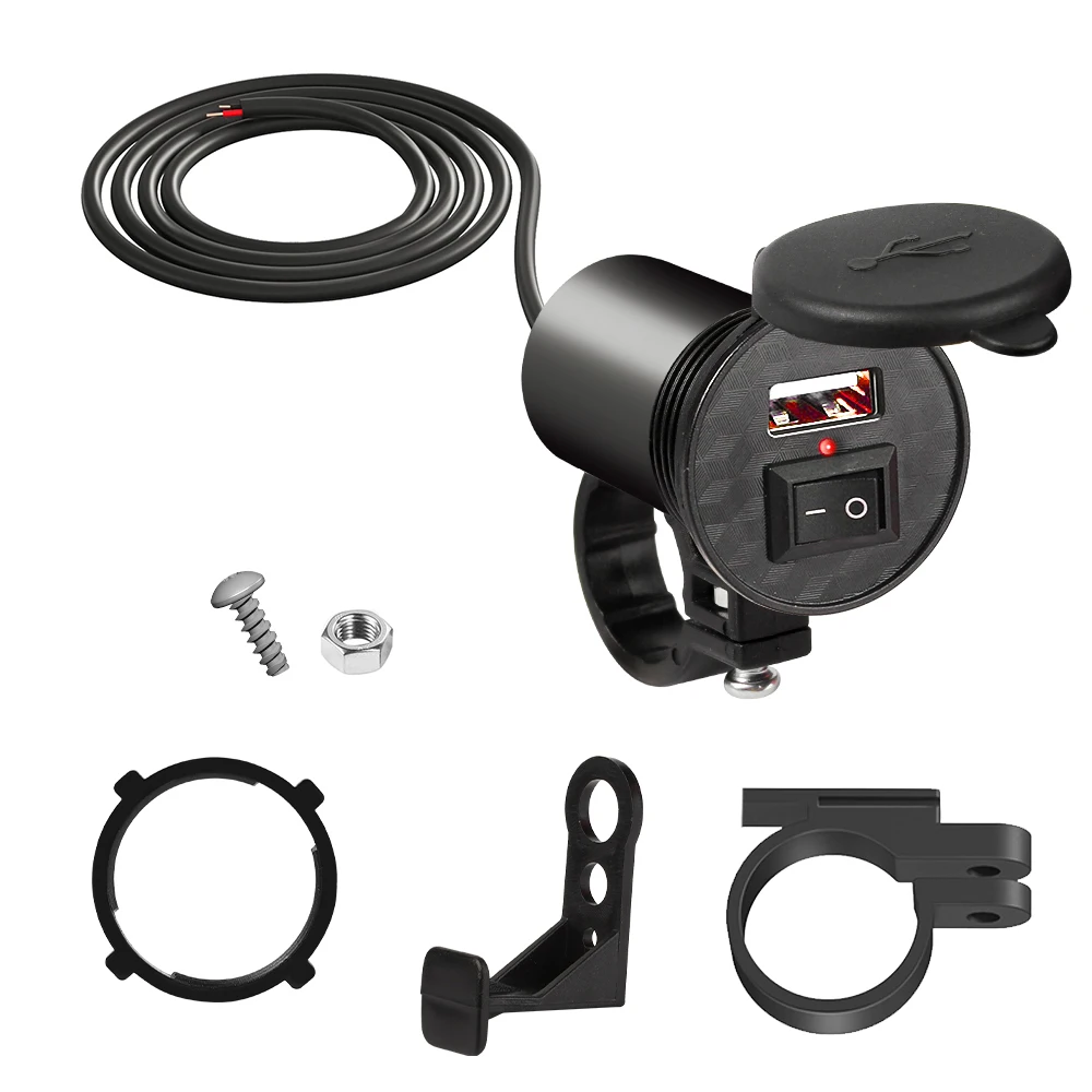 Motorcycle Vehicle-Mounted Charger Waterproof USB Adapter 12V Phone USB Port Phone Charge With Switch Moto Accessory