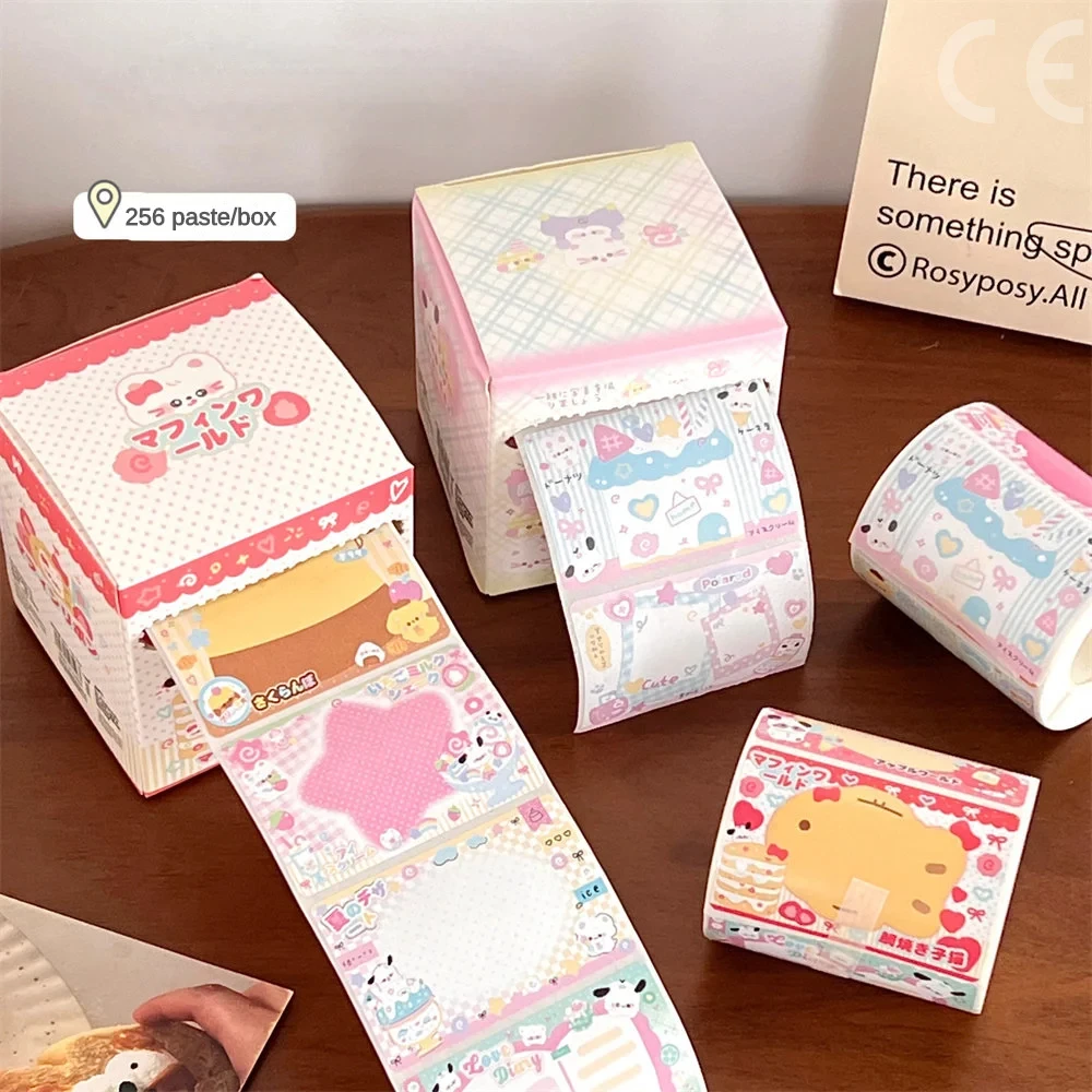 256 unids/caja de pegatinas extraíbles de dibujos animados para cachorros, pegatina adhesiva en forma de lágrima, rollo de pegatina para estudiantes, pegatina para mensaje
