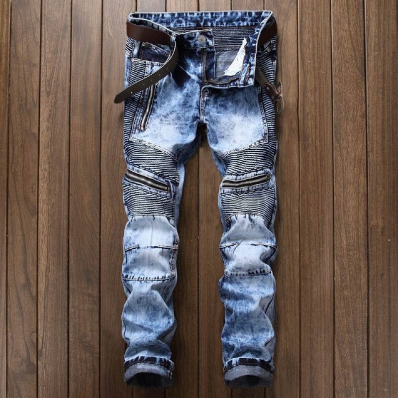 Pantalones vaqueros de bicicleta para hombre, Jeans de moda de Hip Hop de corte recto, ajustados, pantalones elásticos informales de algodón Punk para motocicleta