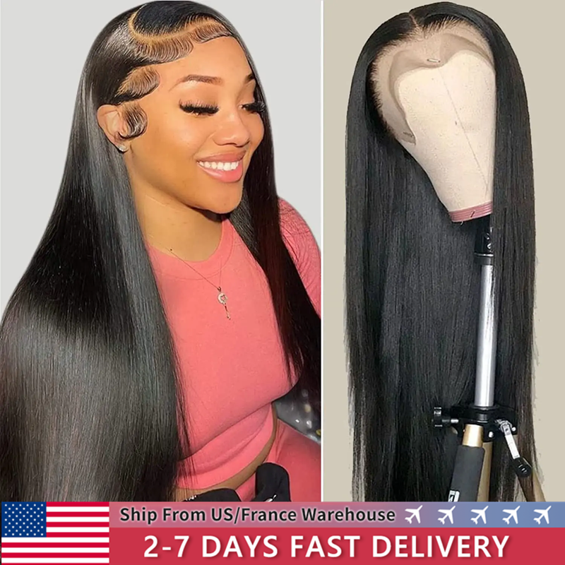 Perruque Lace Closure Wig Naturelle Lisse HD, 5x5, 13x 180%, 28/30 Pouces, 4/6 de Densité