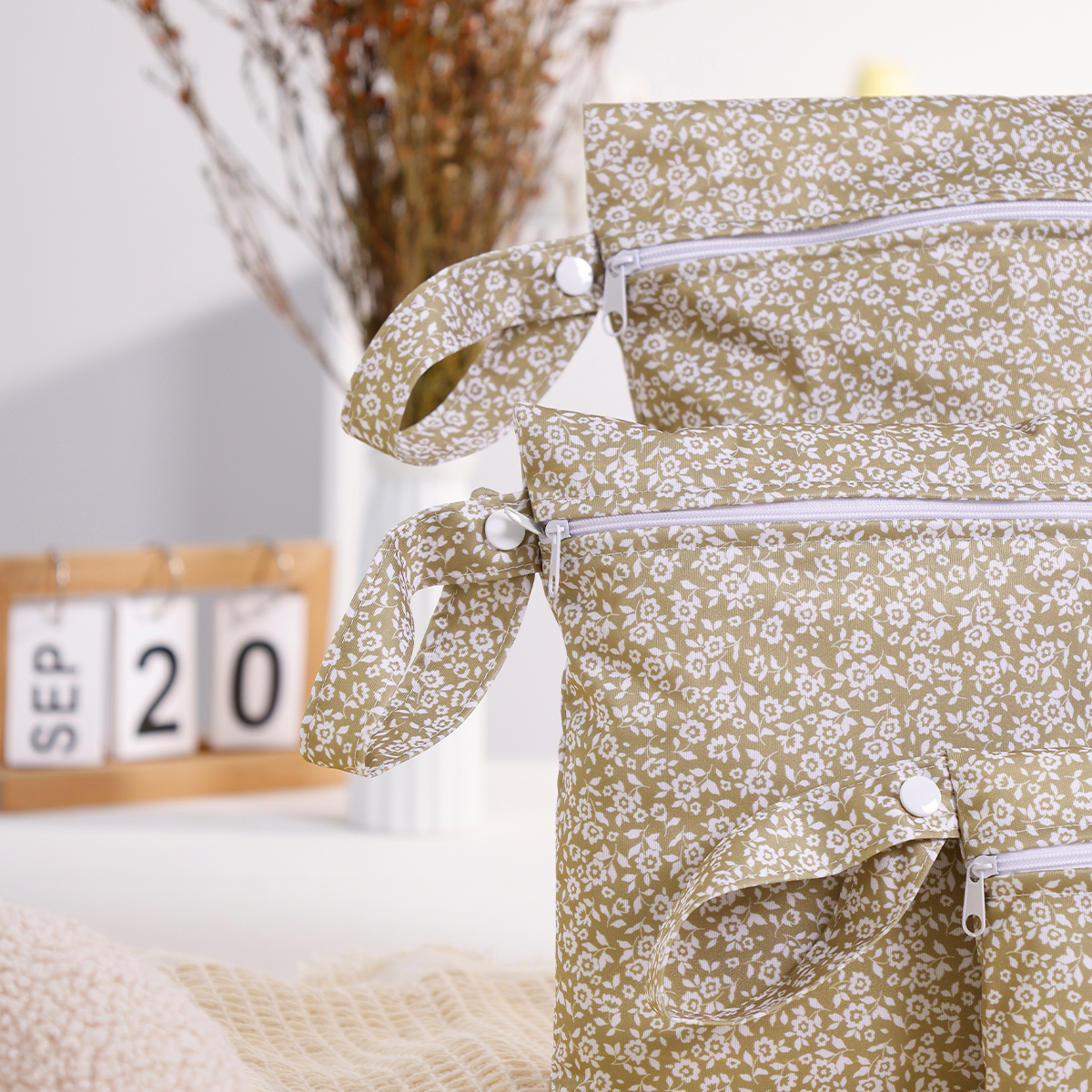 3PCS ผ้ารีไซเคิลกันน้ําเปียกแห้งกระเป๋าแบบพกพากระเป๋าผ้าอ้อมสุขาภิบาลกระเป๋า