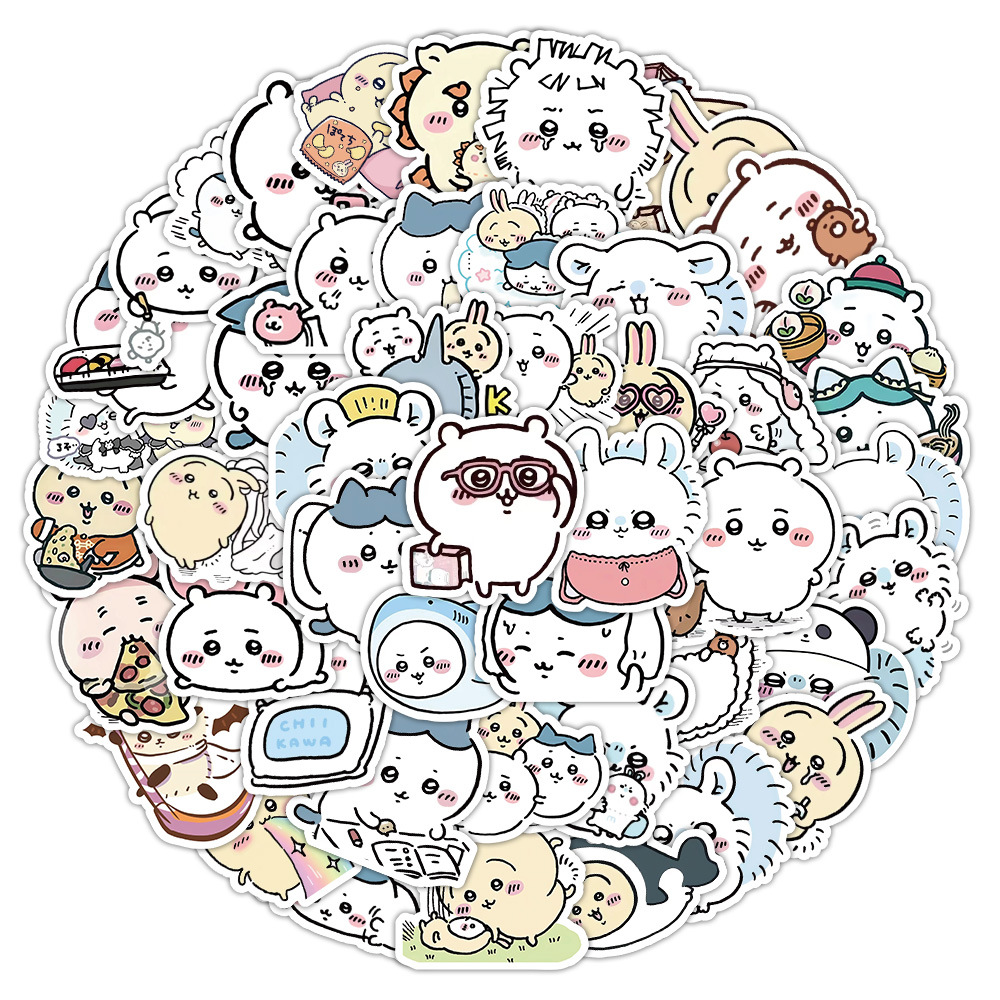 Autocollants Chiikawa pour coque de téléphone et tasse à eau, dessin animé mignon, joli dessin animé, image de profil d'animal de compagnie, jouets étanches, bricolage, 64 pièces