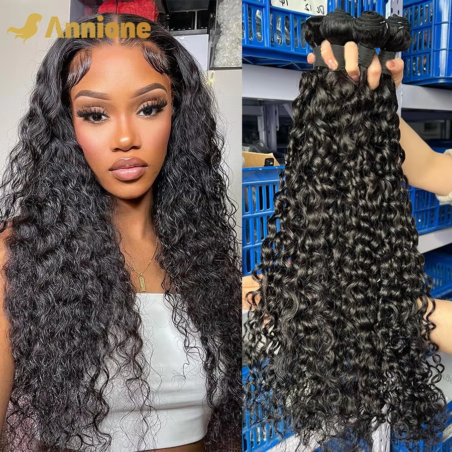 Annione Water Wave Bundles Human Hair 30 32 34 Inches Curly Human Hair Bundles 12A Brazylijskie zestawy 100% ludzkich włosów dla kobiet