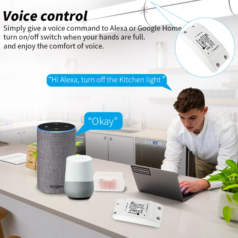 AXUS Tuya WiFi スマートスイッチアプリワイヤレスコントローラーユニバーサルブレーカータイマースマートライフワークライトスイッチ Alexa アクセサリー