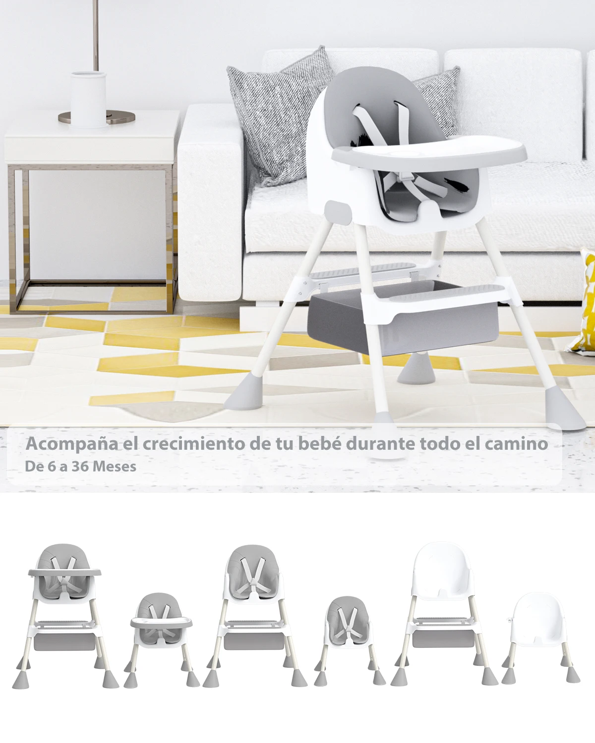 UBRAVOO Trona Bebé 6 Meses y Más, 2 en 1 con Reposapiés, Bandeja Doble Desmontable, Fácil de Limpiar Alimentar