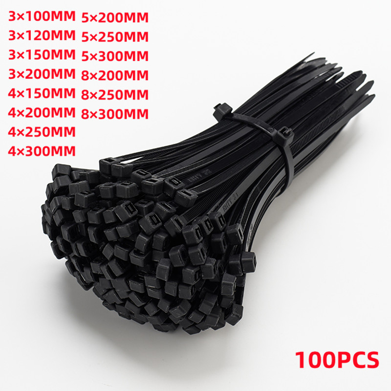 Self-locking plastic nylon tie 100 PCS black 5x300cable tie fastening ring4x200 cable tie zip wraps strap nylon cable tie set