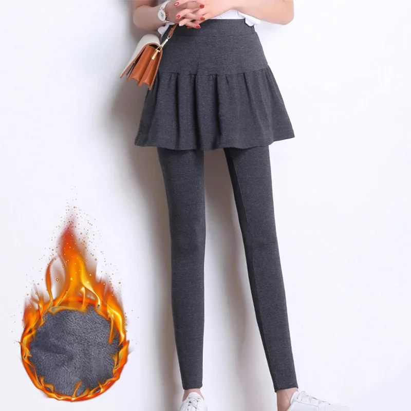 Phụ Nữ Xếp Ly Chân Váy Quần Legging Dày Sang Trọng Mùa Đông Ấm Quần Nhiệt Chặt Quần Quần Leggin Pantalones Dạo Phố 4XL