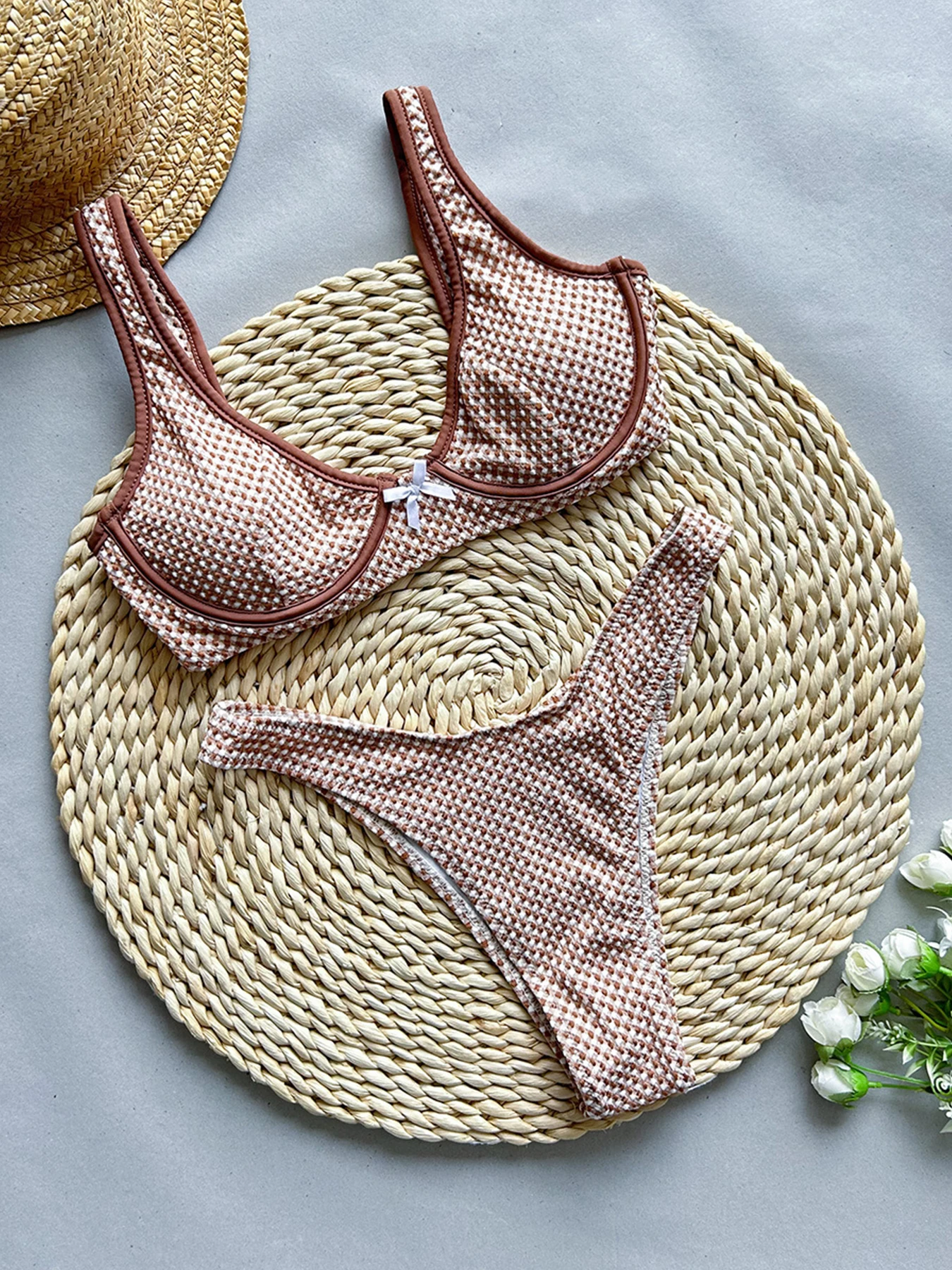 2025 nouveau Sexy Plaid Bikini ensemble maillot de bain pour femmes à armatures Push Up maillots de bain femme deux pièces maillot de bain maillots de bain maillot de bain