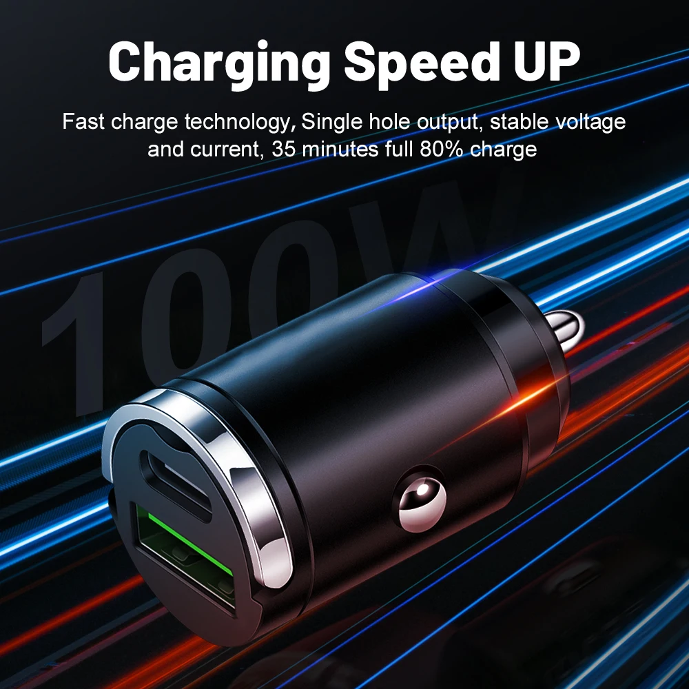 100W Mini PD USB Autoladegerät Feuerzeug Autoladegerät für Xiaomi Samsung Huawei Superschnellladung QC3.0 Autoladegerät für iPhone
